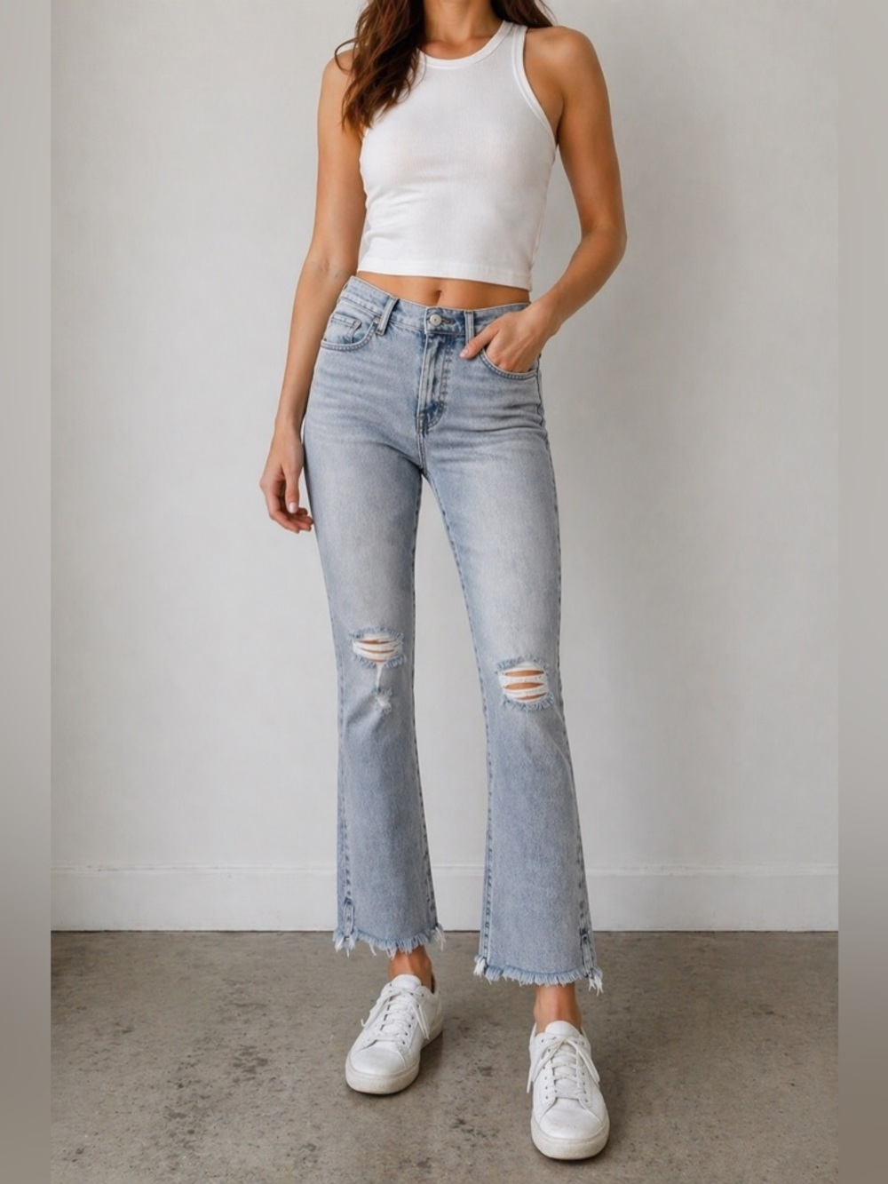 McGuire Valletta Straight Distressed Light Blue Women's Jeans with Button Fly